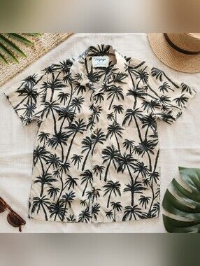 Boys Hawaiian Craft + Flow Voyage Button Down Shirt Palms Vacation Resortwear